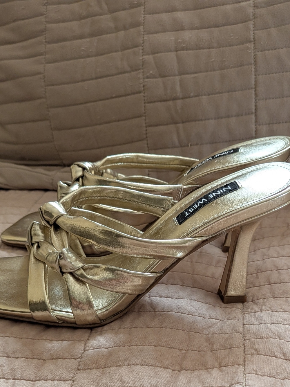 Nine West Metallic Gold Knotted Strappy Heels